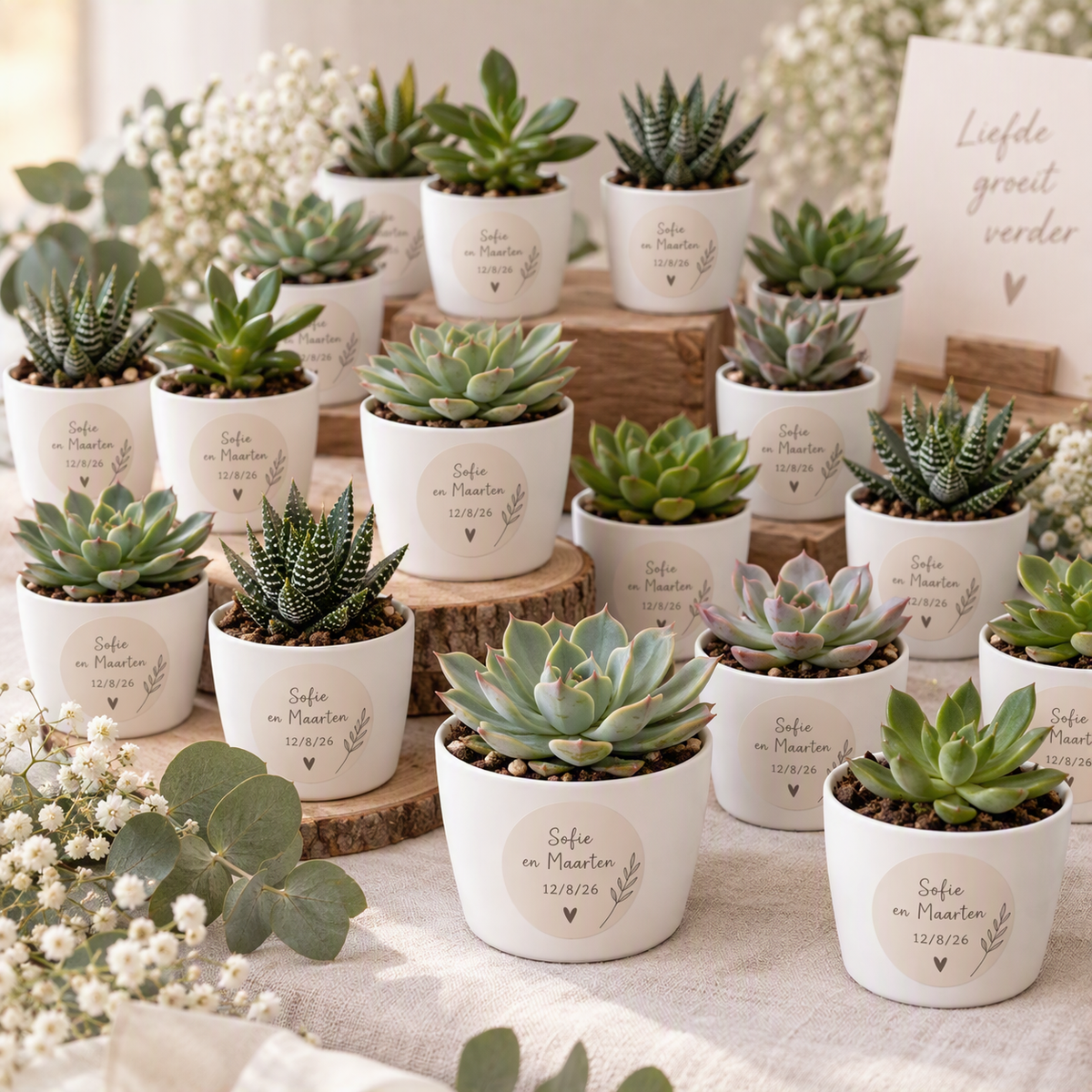 Huwelijksbedankjes met gepersonaliseerde plantjes